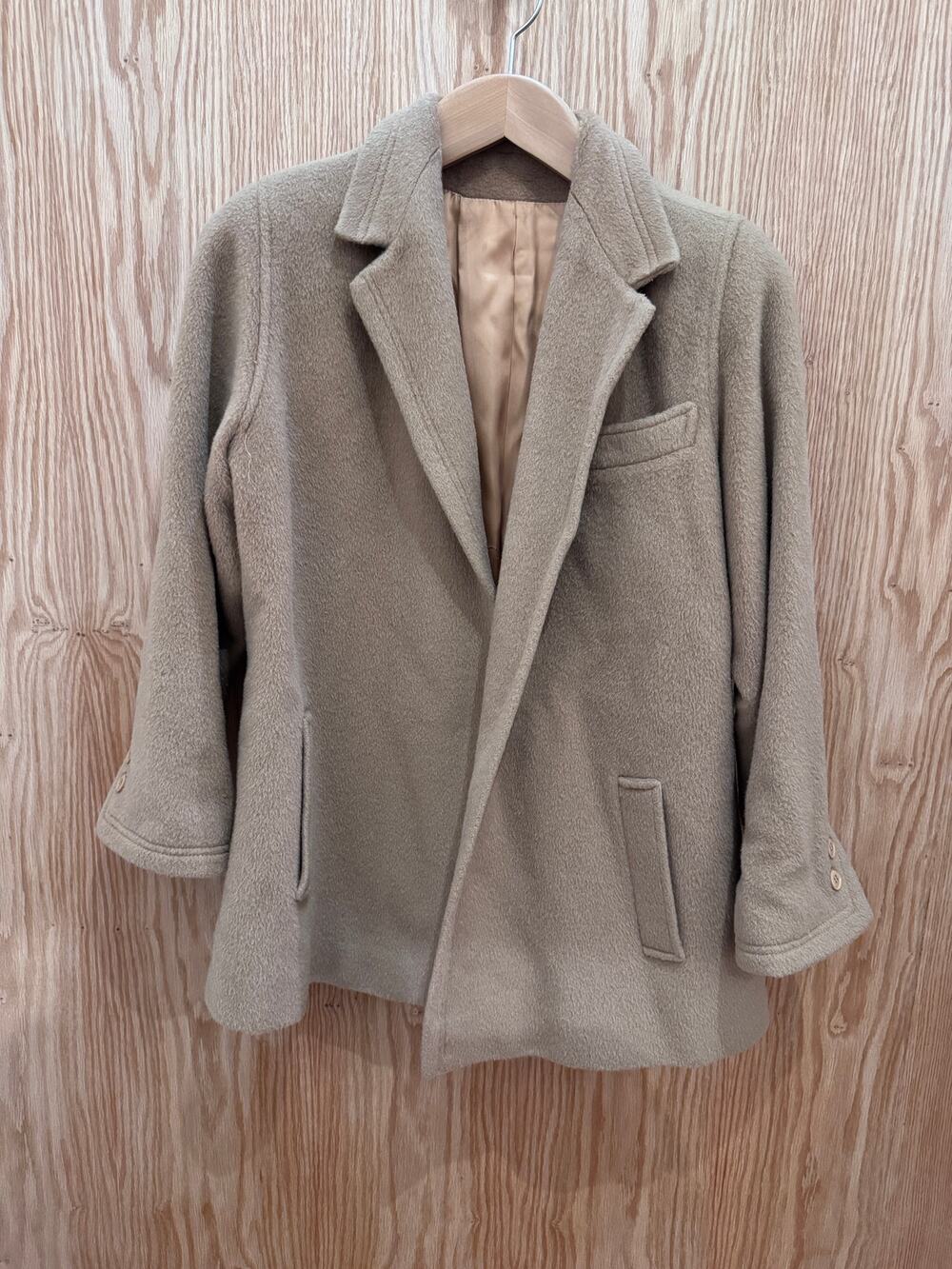 Vtg Wool Open Front Coat Jacket 1970s Women's M/L Camel Tan Lined